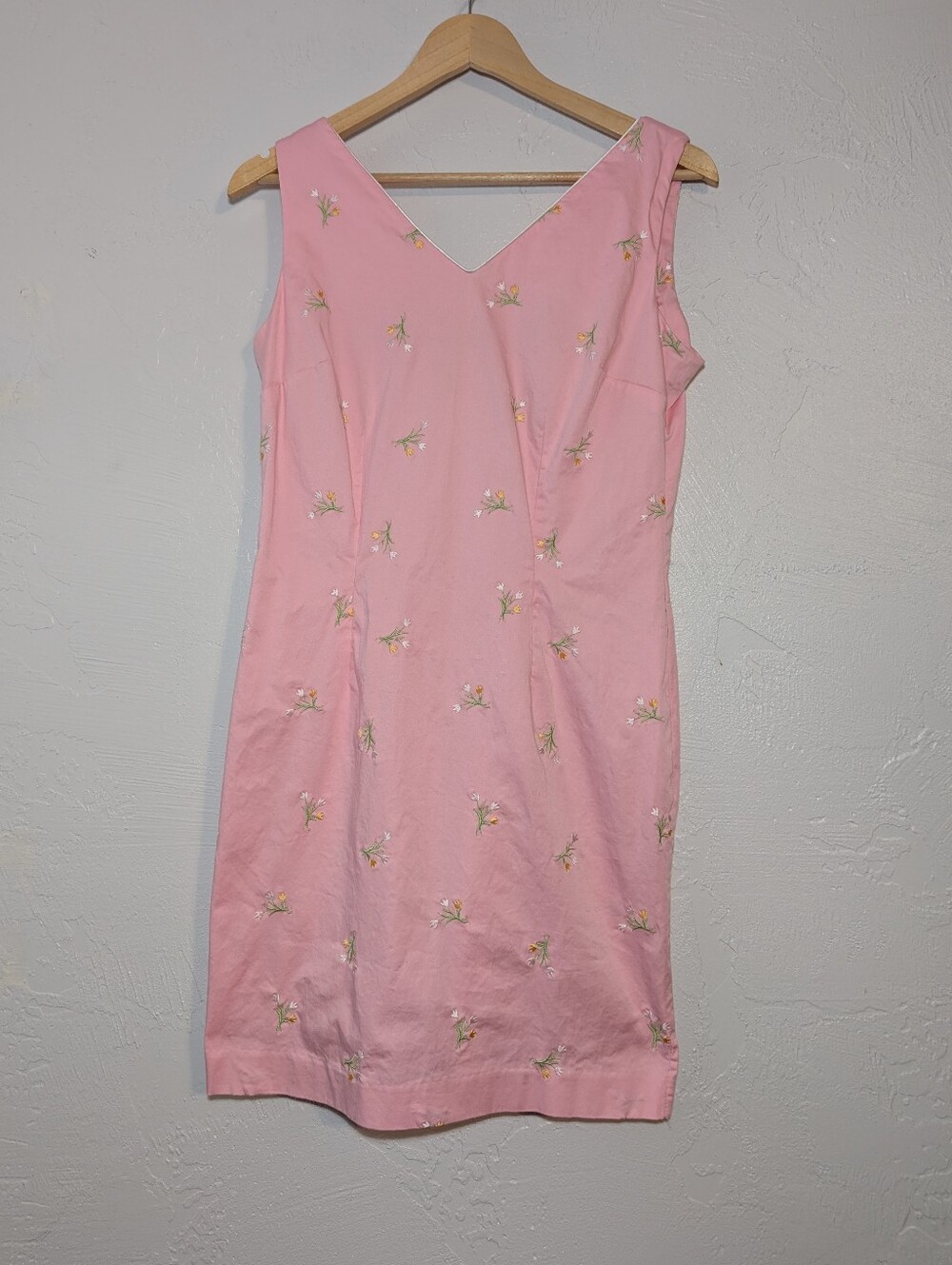 Vintage Embroidered Floral Pink Cotton Mini Dress Cute Dainty Soft Girl Retro